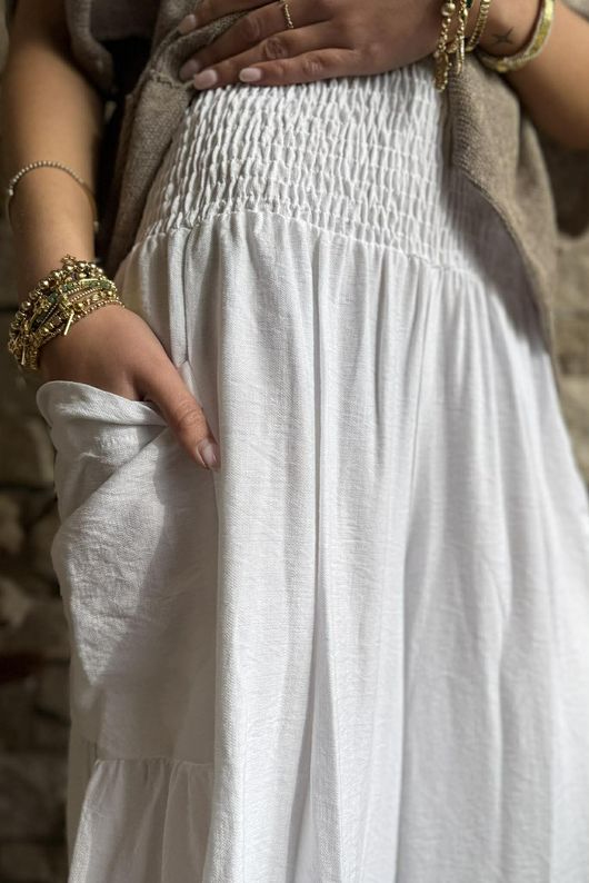 Basso Shirring Sailor Pant White